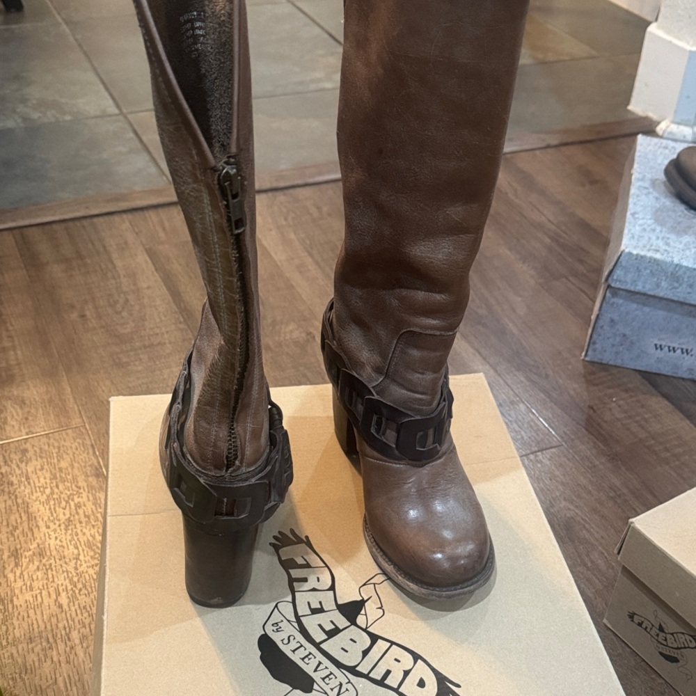 Freebird by Steven Dark Brown Leather Knee-High Boots